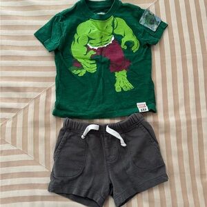 GAP Green Hulk Short Sleeve Tee with Carters Grey Cotton Shorts